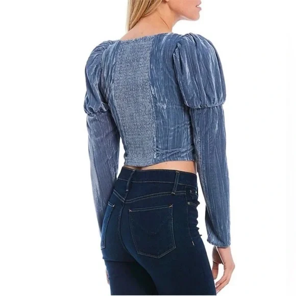 Wayf Velvet Bustier Corset Top Juliet Sleeves in Color Slate Womens Size Medium - Picture 2 of 16